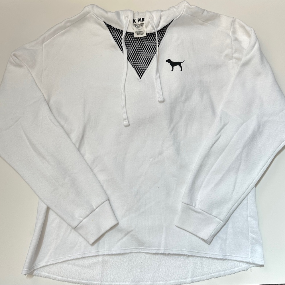 PINK Victoria's Secret White Hoodie with Black Accents